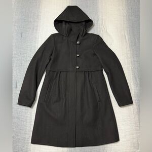 Apt 9 Coat Women's M Black Wool Polyester Hooded Jacket knee length zip & button